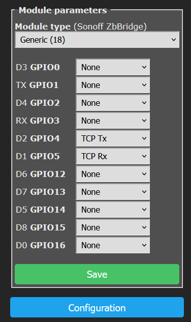 Tasmota GPIO configuration